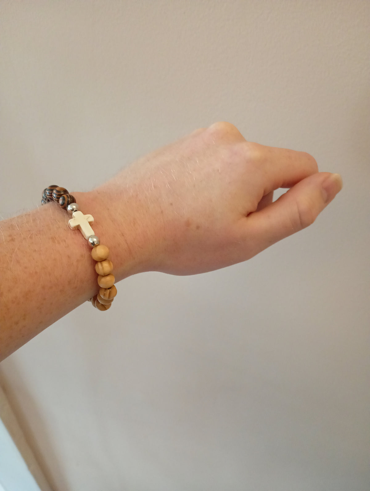 Wooden Bead Bracelet - Pale and Brown